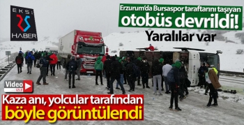 Bursaspor taraftarını taşıyan otobüs devrildi: 2 yaralı... Kaza anı an be an kameralara yansıdı...