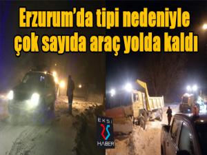 Erzurumda tipi nedeniyle çok sayıda araç yolda kaldı