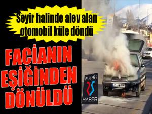 Erzurumda yanan otomobil küle döndü