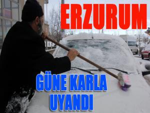 Erzurum güne karla uyandı