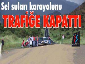 Sel suları karayolunu trafiğe kapattı 