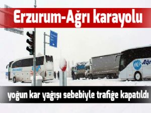 Erzurum - Ağrı karayolu yoğun kar yağışı sebebiyle trafiğe kapatıldı