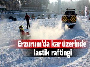 Erzurum'da kar üzerinde lastik raftingi