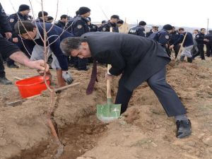 Erzurum polisi 3 bin fidanı toprakla buluşturdu...