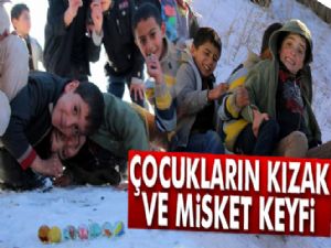 Erzurum'da çocukların kızak ve misket keyfi