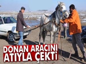 Atıyla donan aracını çekti