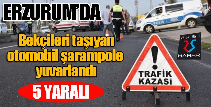 Bekçilerin bulunduğu otomobil şarampole yuvarlandı: 5 yaralı