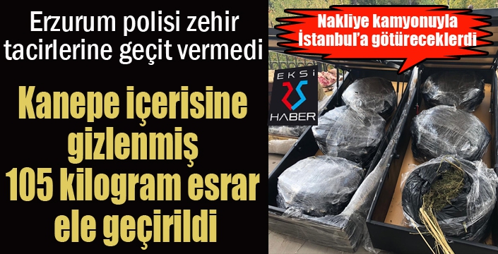 Erzurum’da kanepe içerisine gizlenmiş 105 kilogram esrar ele geçirildi