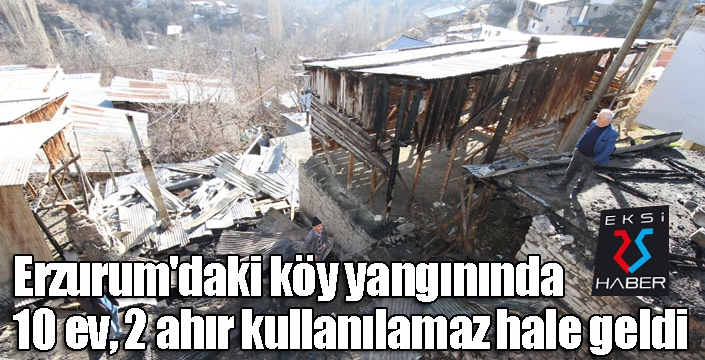  Erzurum'daki köy yangınında 10 ev, 2 ahır kullanılamaz hale geldi