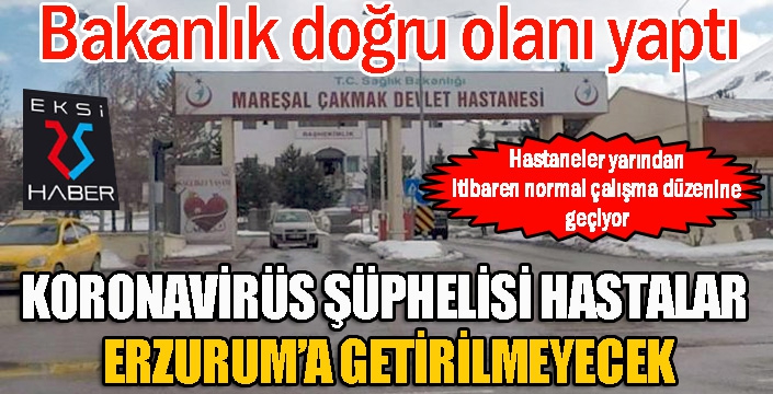 Koronavirüs şüphelisi hastalar Erzurum'a getirilmeyecek...