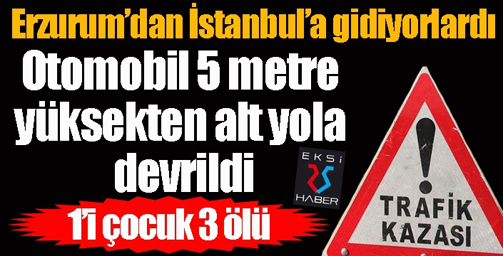 Otomobil 5 metre yüksekten alt yola devrildi: 1’i çocuk 3 ölü