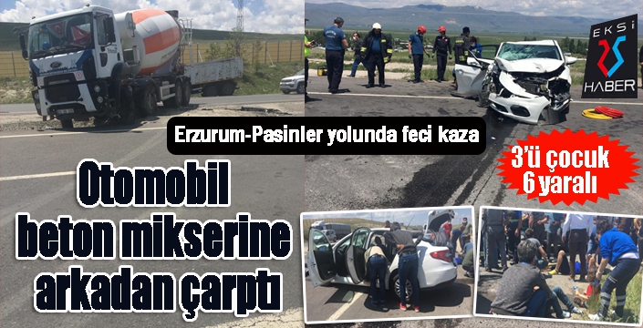 Otomobil, beton mikserine çarptı: 6 yaralı...