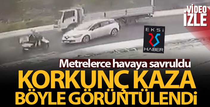 Otomobilin çarptığı motosikletli metrelerce havaya savruldu