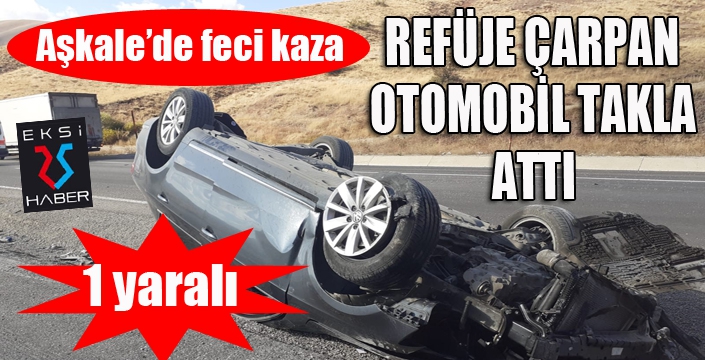 Refüje çarpan otomobil takla attı...