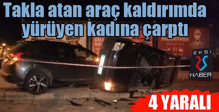 Takla atan araç, kaldırımda yürüyen kadına çarptı...