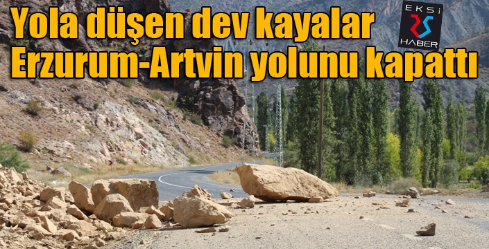 Yola düşen dev kayalar yolu kapattı